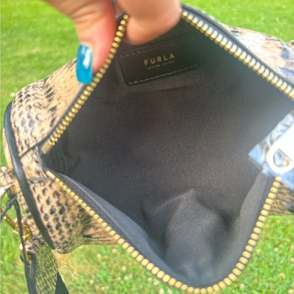 Furla Snakeskin Crossbody with Coin Pouch - Modern Luxe Statement NWT - Picture 7 of 15